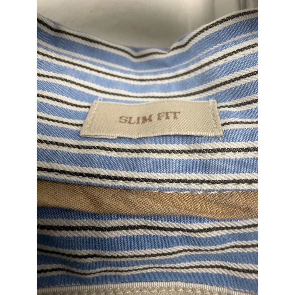 Banana Republic Mens Slim Fit Button Down‎ Shirt Blue White Striped Cotton L